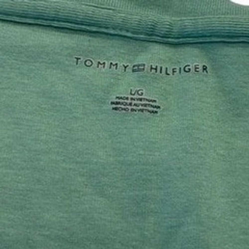 Tommy Hilfiger Womens Green V-Neck Short Sleeve Flag Logo T-Shirt Large - Picture 3 of 4